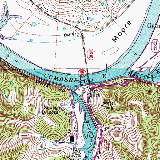 Topographic Map of Gainesboro Ferry (historical), TN