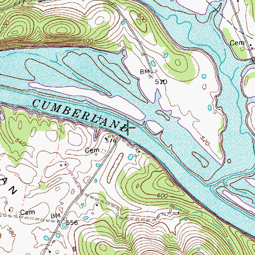 Topographic Map of Holliman Ferry (historical), TN