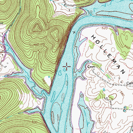 Topographic Map of Hollimans Ferry (historical), TN