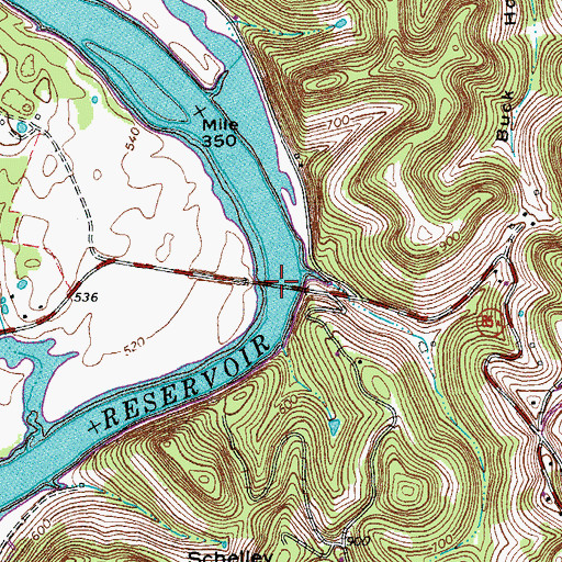 Topographic Map of Simpsons Ford (historical), TN