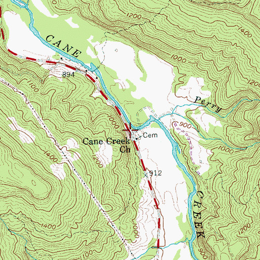 Topographic Map of Cane Creek, TN