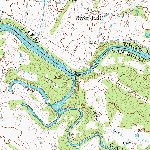 Topographic Map of River Hill Ferry (historical), TN