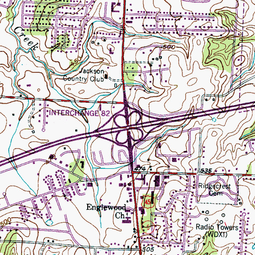 Topographic Map of Interchange 82, TN