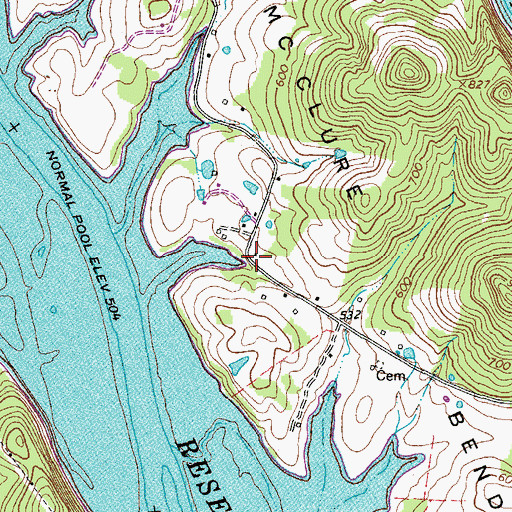 Topographic Map of McClures Bend, TN