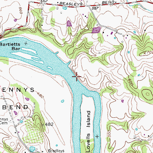 Topographic Map of Scraunchers Rock Bluff, TN