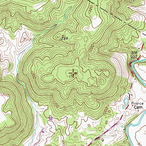 Topographic Map of France Mountain, TN