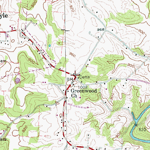 Topographic Map of Greenwood, TN