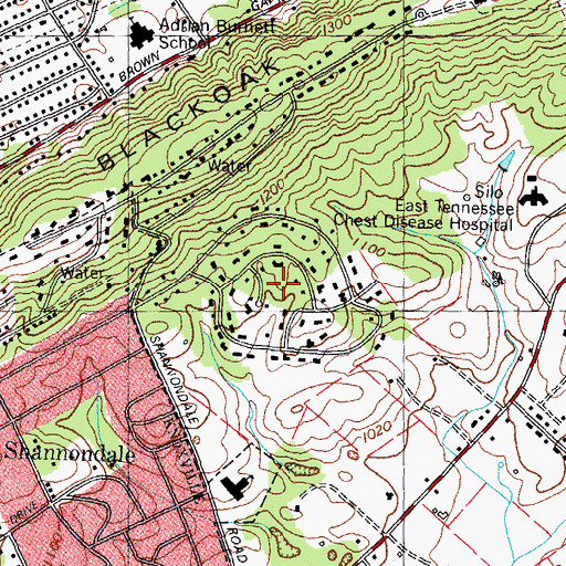 Topographic Map of Beverly Acres, TN