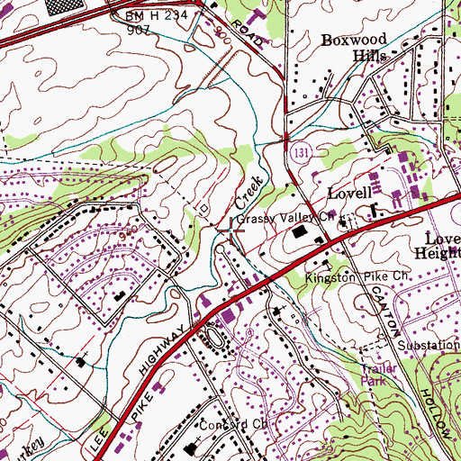 Topographic Map of Canton Creek, TN