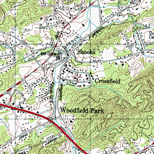 Topographic Map of Crossfield, TN