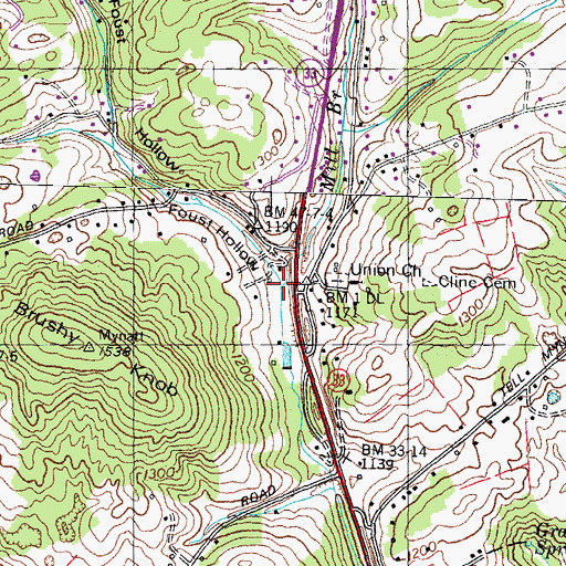 Topographic Map of Foust Branch, TN