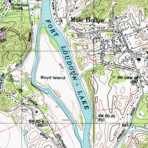 Topographic Map of Fruits Island Ford, TN