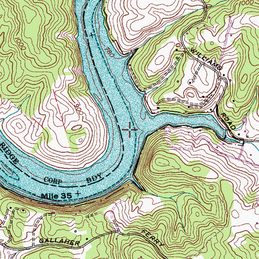 Topographic Map of Gallaher Ferry (historical), TN