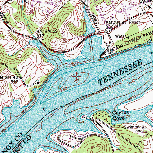 Topographic Map of Henson Island (historical), TN