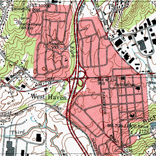Topographic Map of Interchange 1, TN