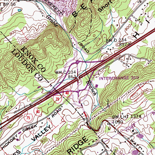 Topographic Map of Interchange 369, TN