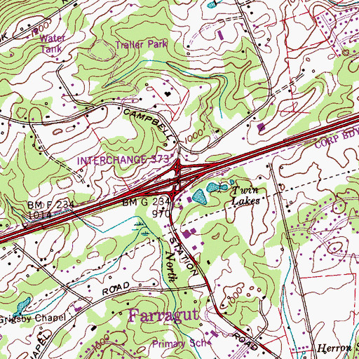 Topographic Map of Interchange 373, TN