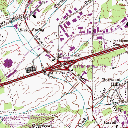 Topographic Map of Interchange 374, TN