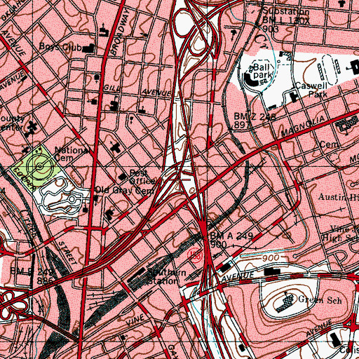 Topographic Map of Interchange 388, TN