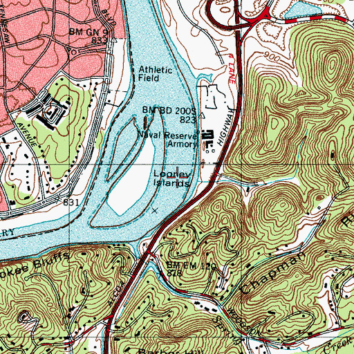 Topographic Map of Looney Shoals, TN