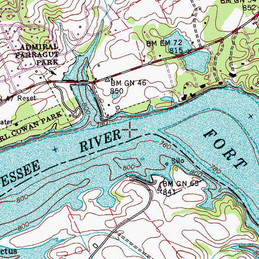 Topographic Map of Lowe Ferry (historical), TN