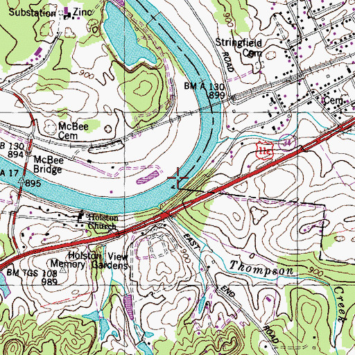 Topographic Map of Lower Bend, TN