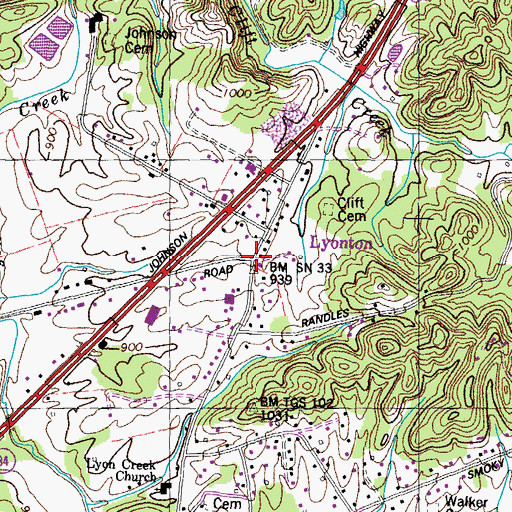 Topographic Map of Lyonton, TN
