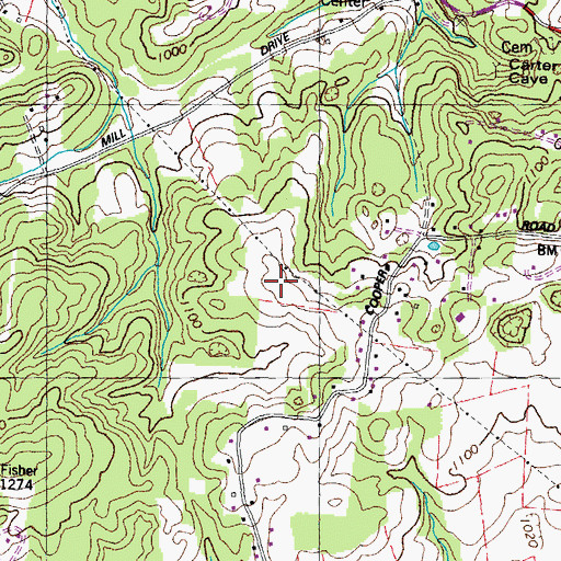 Topographic Map of Pine Ridge, TN