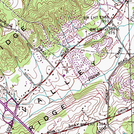 Topographic Map of Plum Creek, TN