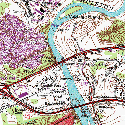 Topographic Map of Ruggles Ferry (historical), TN