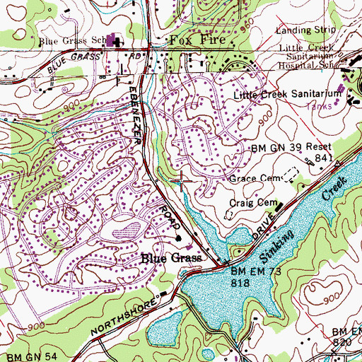 Topographic Map of Seven Springs, TN