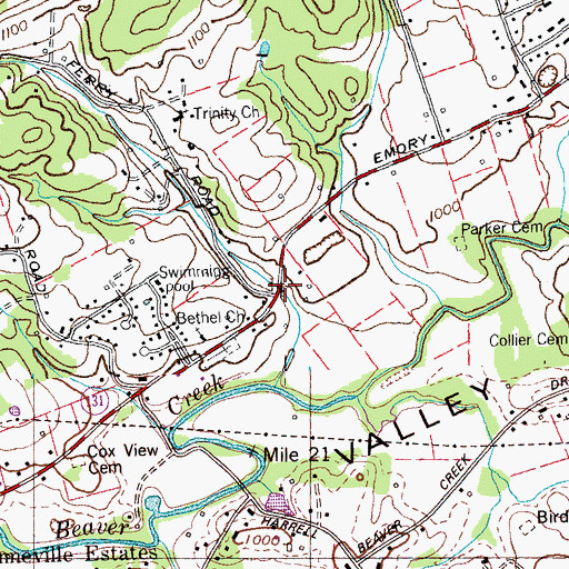 Topographic Map of Treeville, TN