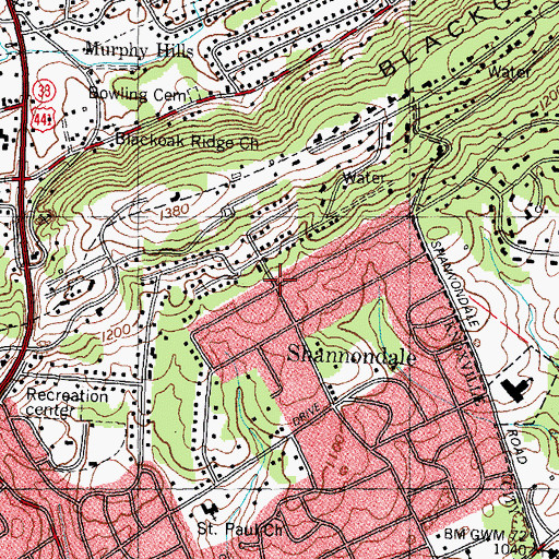 Topographic Map of Villa Gardens, TN