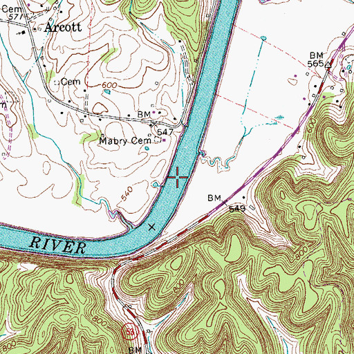 Topographic Map of Bennett Ferry (historical), TN