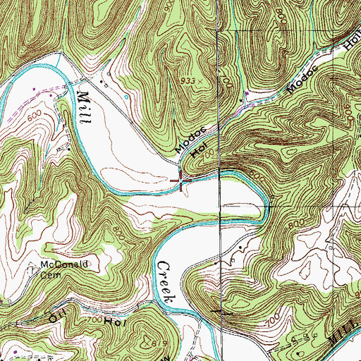 Topographic Map of Burchard Branch, TN