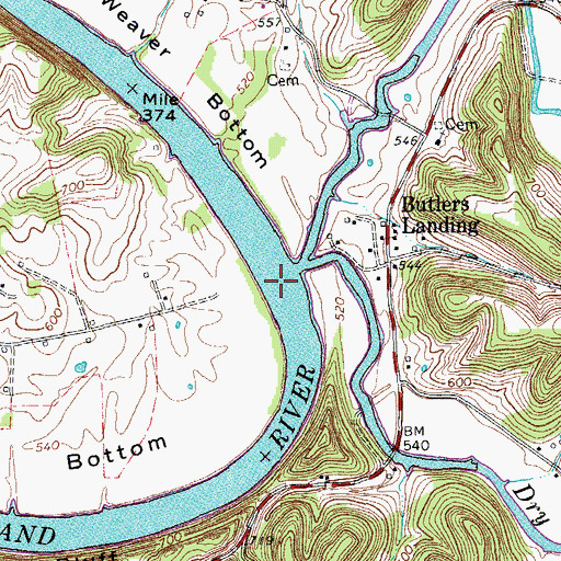 Topographic Map of Butlers Ferry (historical), TN