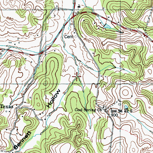 Topographic Map of Bennett Hollow, TN