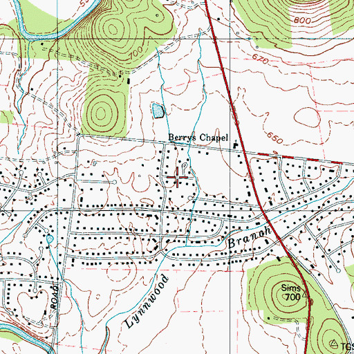 Topographic Map of Berrys Chapel Heights, TN