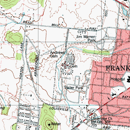 Topographic Map of Boyd Mill Estates, TN