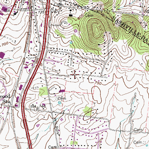 Topographic Map of Brentwood Estates, TN