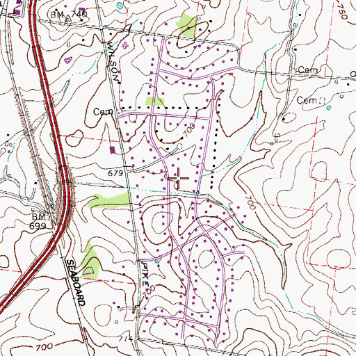 Topographic Map of Carondelet, TN