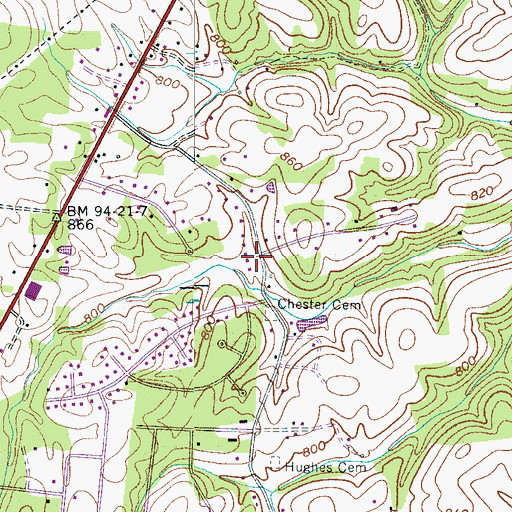 Topographic Map of Chester Estates, TN