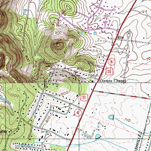 Topographic Map of Heathrow, TN