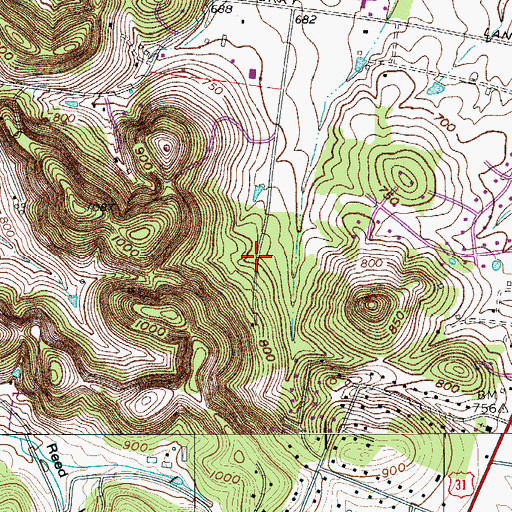 Topographic Map of Heathrow Hills, TN