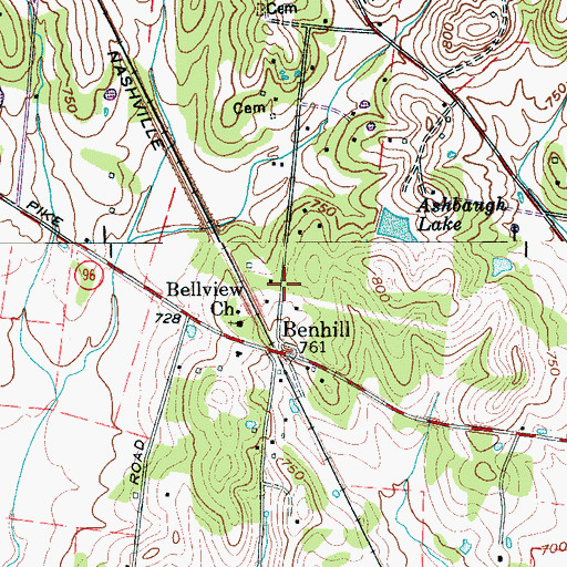 Topographic Map of Hillwood Acres, TN