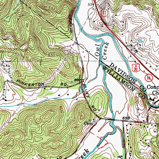 Topographic Map of Owl Creek, TN