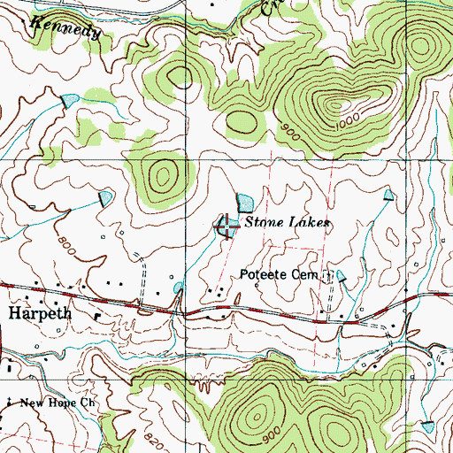 Topographic Map of Stone Lakes, TN
