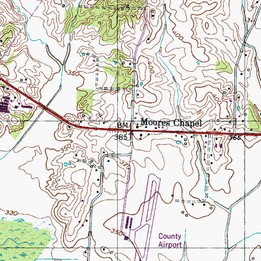 Topographic Map of Moores Chapel, TN
