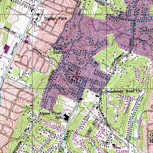 Topographic Map of Alpine Heights, TN