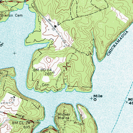 Topographic Map of Arcadia Shores, TN